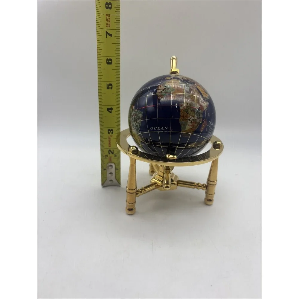 6-Inch Mini Blue Gemstone World Globe with Gold Stand